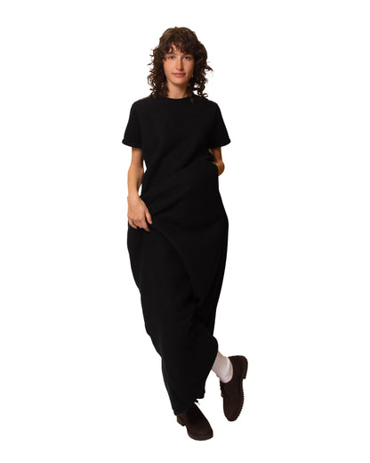 MAXI-LENGTH FLEECE DRESS WITH A BELT
